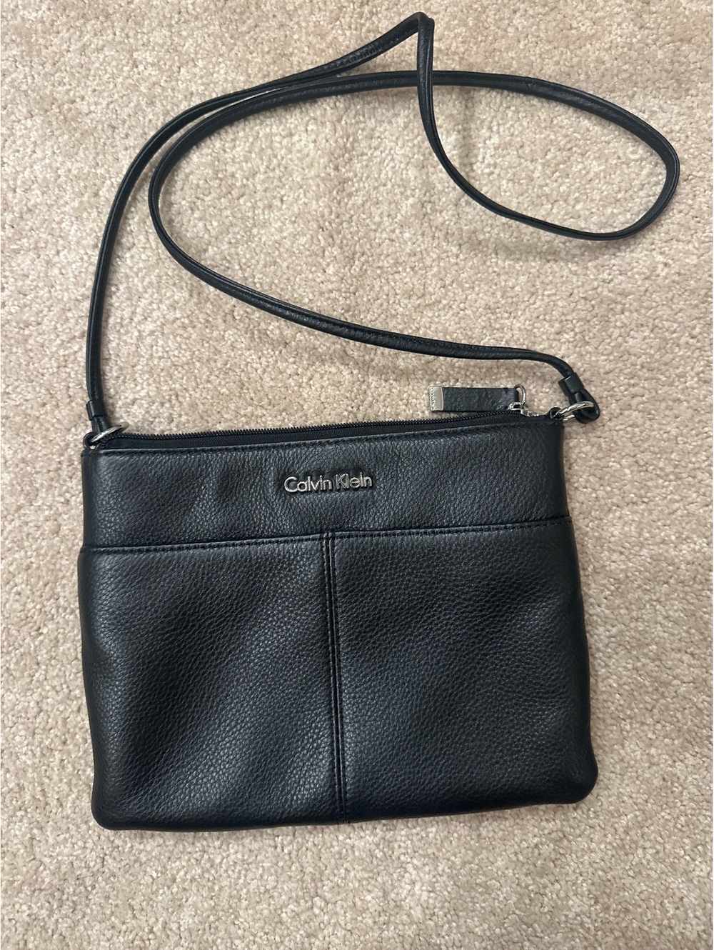 (2)Calvin Klein Black Leather Crossbody Shoulder Bag